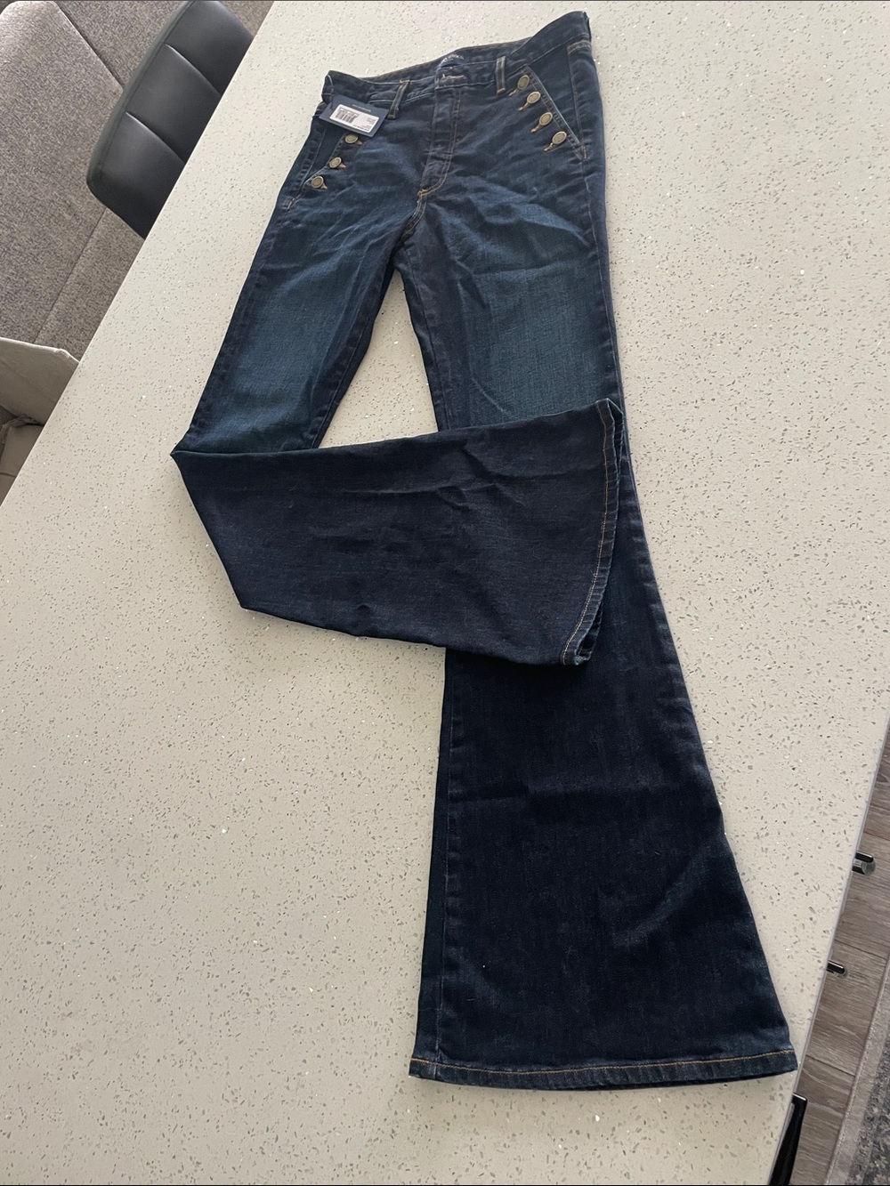Ramy Brook Dark Blue Flare Jeans with Button Detail